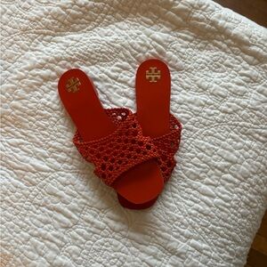 Tory Burch Woven Flat Slides - Dessert Orange